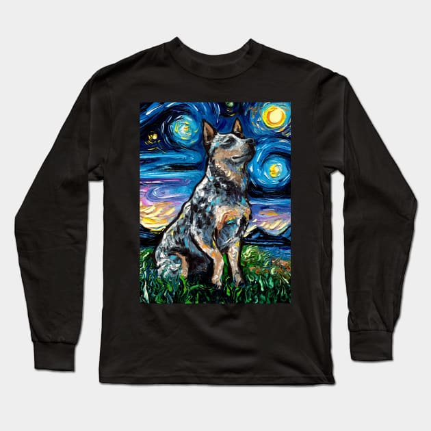 Blue Heeler Night Long Sleeve T-Shirt by sagittariusgallery